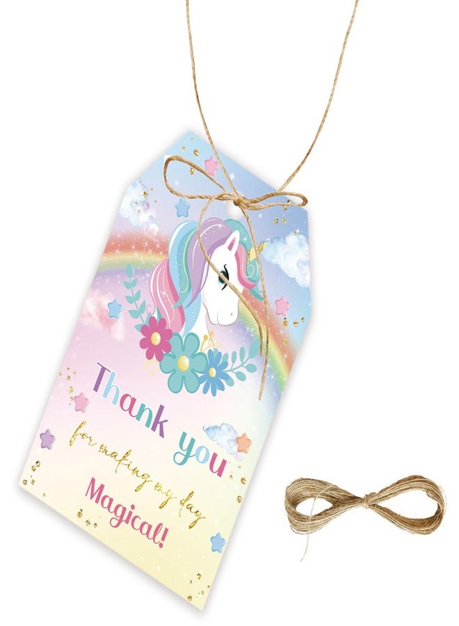 FORSHEEP 50pcs Unicorn Thank You Tags, Magical Gift Tag with String for Wedding Party, Unicorn Thank You Paper Tags for Rainbow Girl Birthday/Gender Reveal Party Favors - Image 1